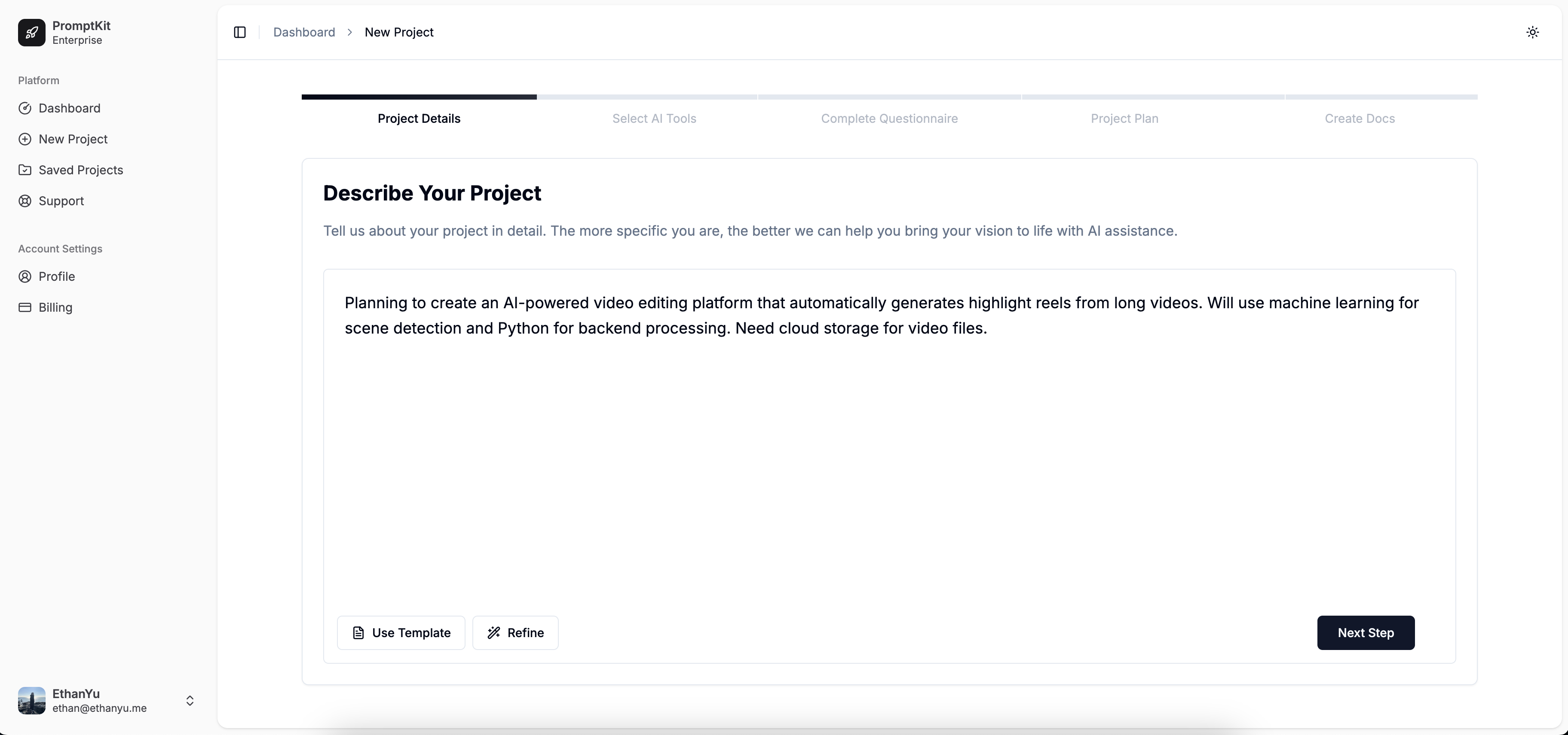 Project Details Interface